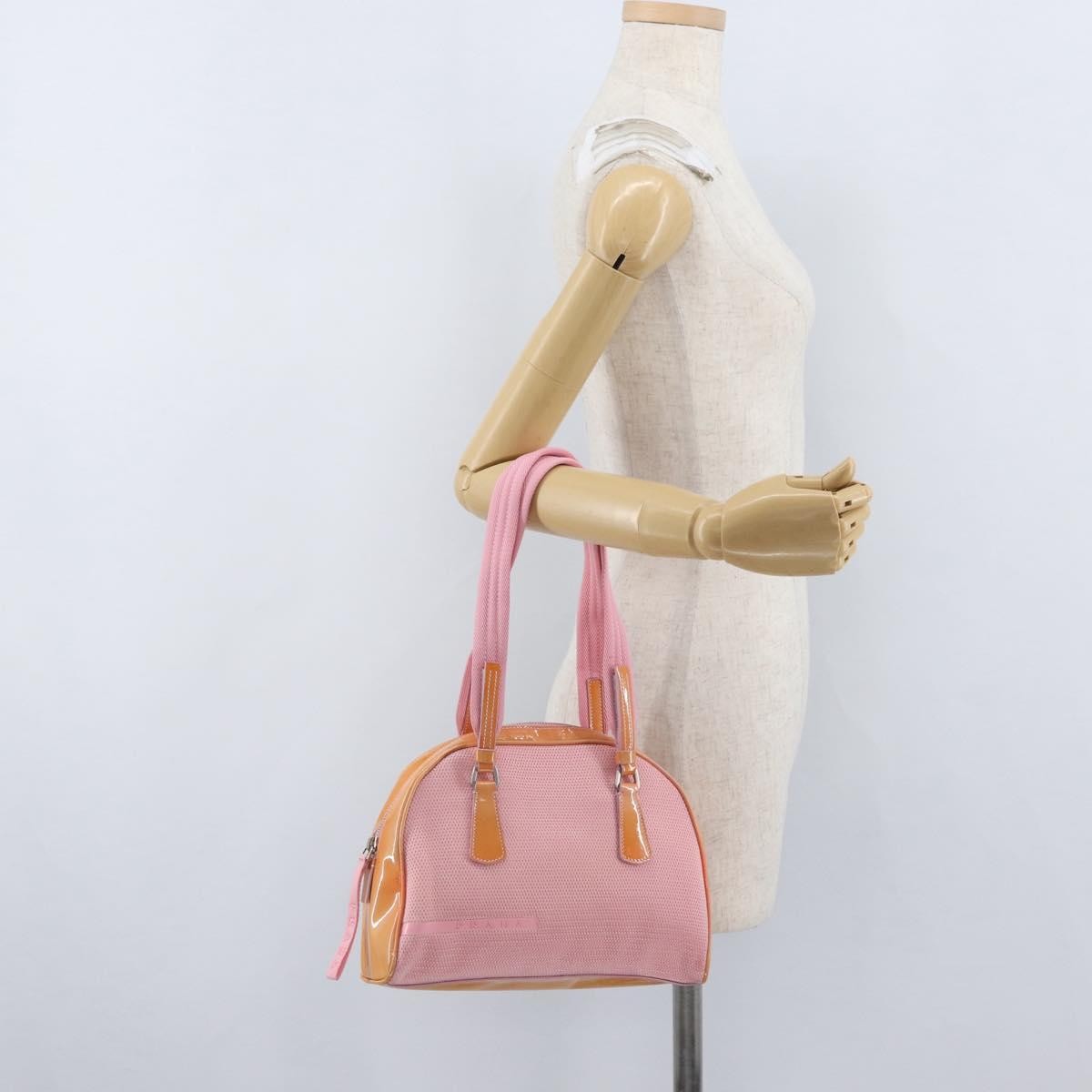 Prada PRADA Hand Bag Canvas Pink Silver Authentic 172212