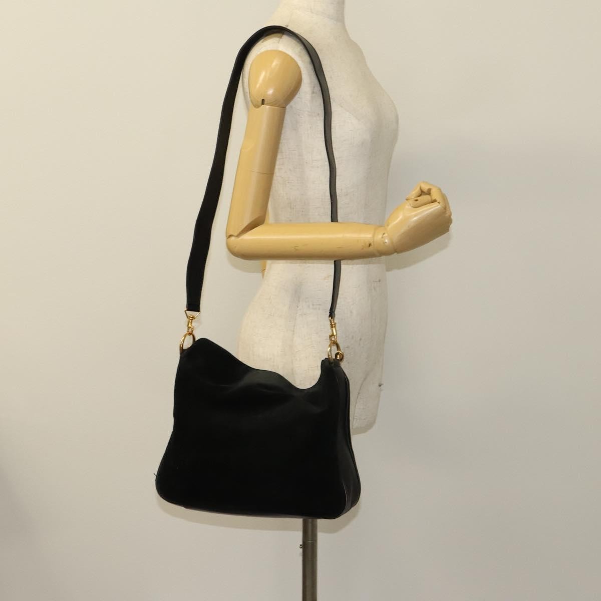 Gucci GUCCI Bamboo Shoulder Bag Suede 2way Black Gold 001 2404 16380 Authentic ti3280