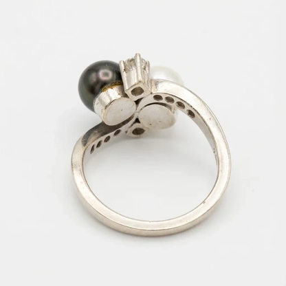 Exquisiter Toi et Moi Ring 750 Weißgold – Diamanten, Tahiti & Akoya Perlen