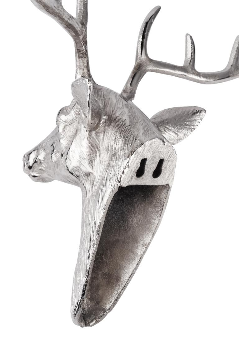 Hirschkopf Wanddeko Silber 45 cm – Aluminium Geweih, Handarbeit
