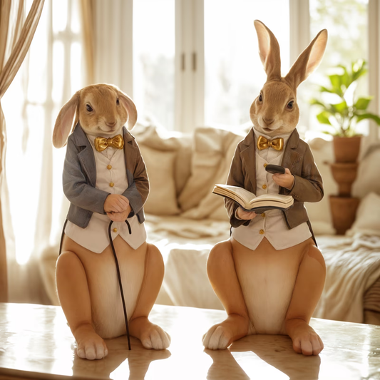 2 Elegante Hasen-Figuren im Vintage-Stil – 2er Set für Ostern