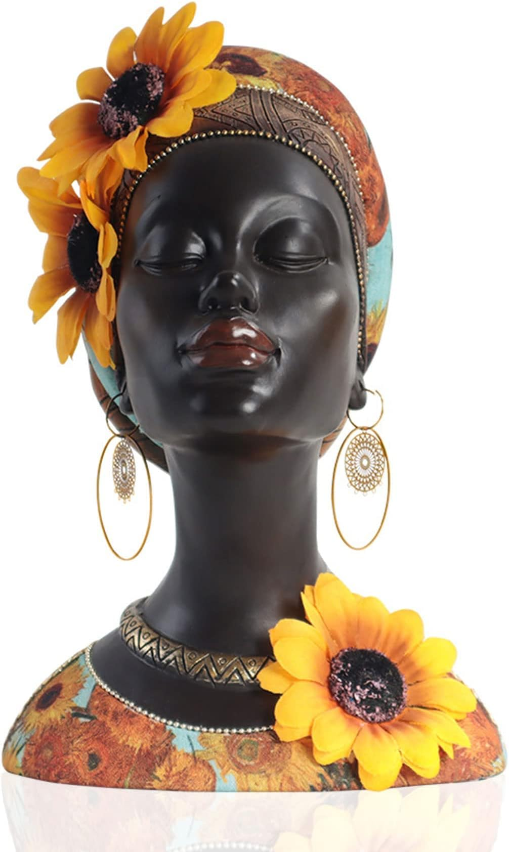 Afrikanische Frauen-Skulptur mit Sonnenblumen