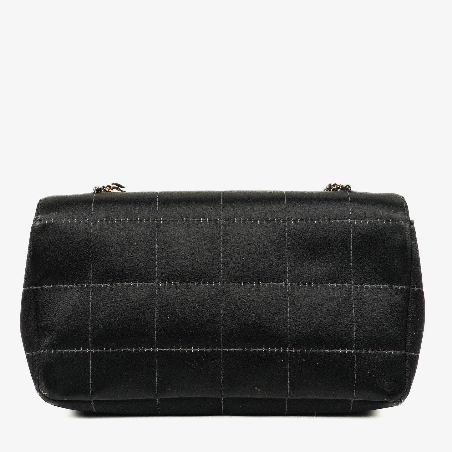 Chanel Chocolate Bar rechteckige Mini Flap Tasche aus schwarzem gestepptem Satin