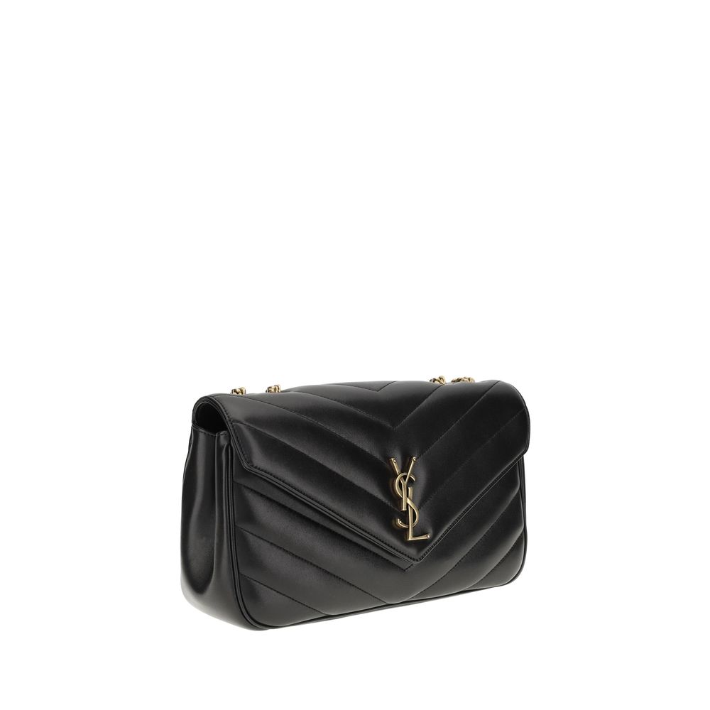 Saint Laurent LouLou Schultertasche aus schwarzem Bos Taurus Kalbsleder
