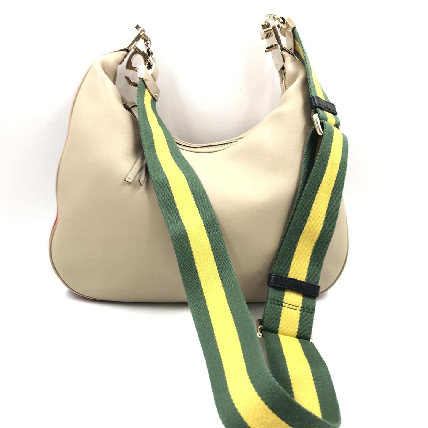 Gucci Aria Kalbsleder Web Große Attache Umhängetasche Beige – Luxus für Anspruchsvolle