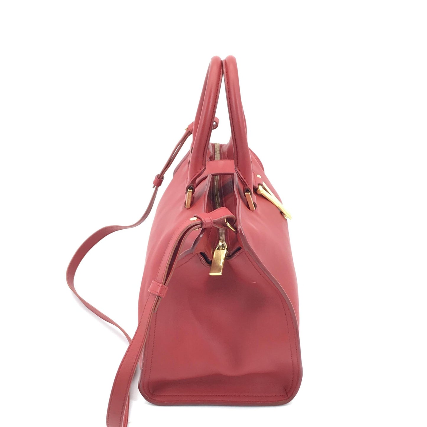 Elegante Saint Laurent Lederhandtasche mit Y-Logo in Rot - Luxuriöses Accessoire für Frauen