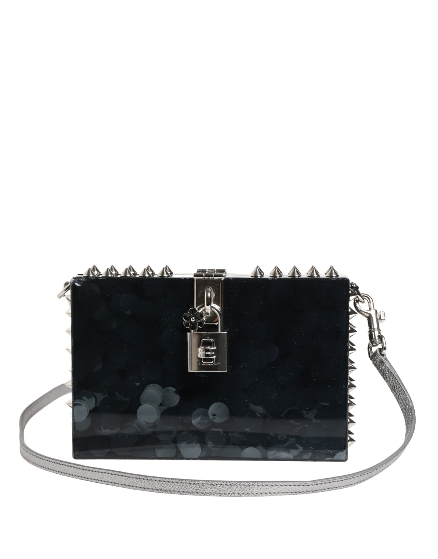 Dolce & Gabbana Schwarze DOLCE BOX Clutch aus Acryl-Plexiglas mit Nietenbesatz