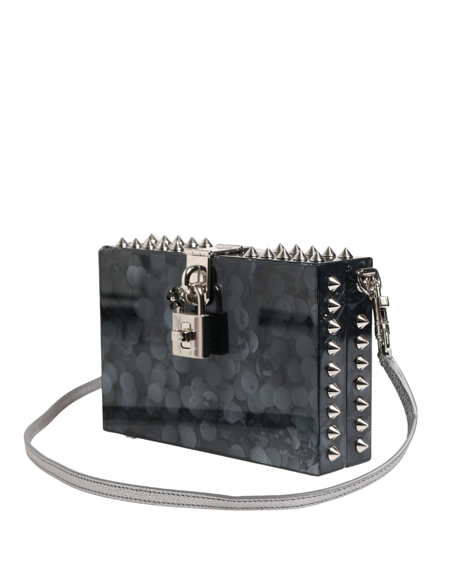 Dolce & Gabbana Schwarze DOLCE BOX Clutch aus Acryl-Plexiglas mit Nietenbesatz