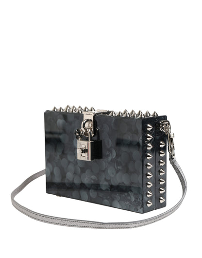 Dolce & Gabbana Schwarze DOLCE BOX Clutch aus Acryl-Plexiglas mit Nietenbesatz