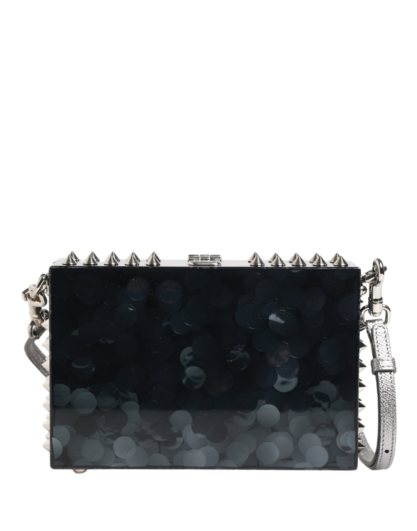Dolce & Gabbana Schwarze DOLCE BOX Clutch aus Acryl-Plexiglas mit Nietenbesatz