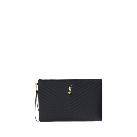 Saint Laurent Schwarze Kalbsleder Bos Taurus Clutch - Elegantes Designer-Accessoire