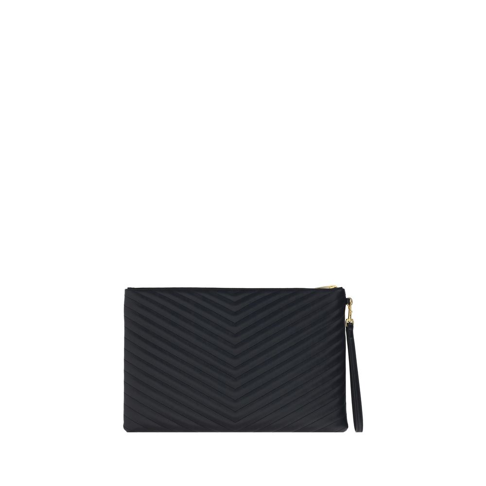 Saint Laurent Schwarze Kalbsleder Bos Taurus Clutch - Elegantes Designer-Accessoire