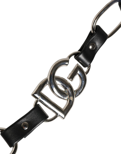 Dolce & Gabbana Schwarzer Leder Schultergurt mit silberner Kette