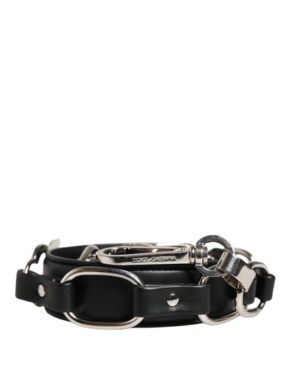 Dolce & Gabbana Schwarzer Leder Schultergurt mit silberner Kette