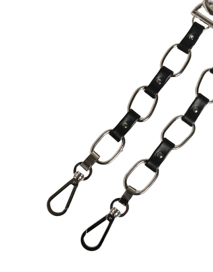 Dolce & Gabbana Schwarzer Leder Schultergurt mit silberner Kette