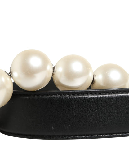 Dolce & Gabbana Schwarzer Leder-Schultergurt mit silberner Kette