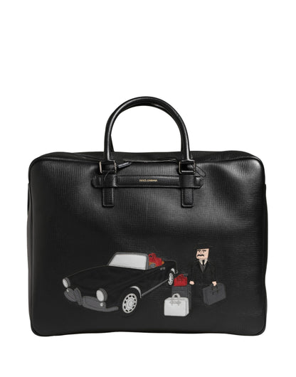 Dolce & Gabbana Mediterraneo Weekender-Tasche aus schwarzem Kalbsleder
