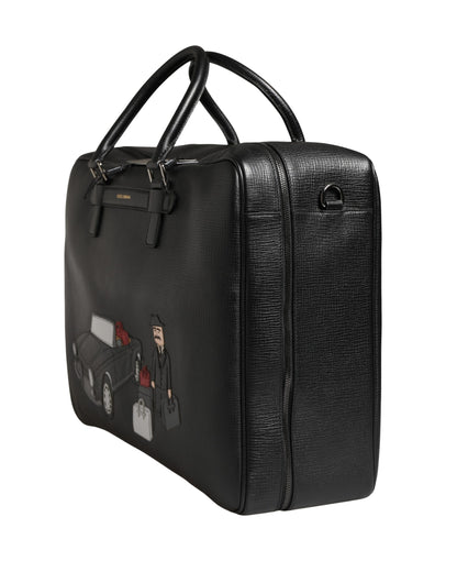 Dolce & Gabbana Mediterraneo Weekender-Tasche aus schwarzem Kalbsleder