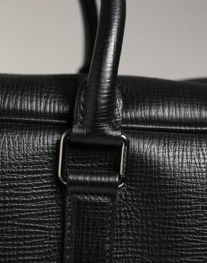 Dolce & Gabbana Mediterraneo Weekender-Tasche aus schwarzem Kalbsleder