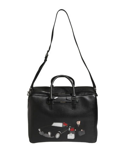 Dolce & Gabbana Mediterraneo Weekender-Tasche aus schwarzem Kalbsleder