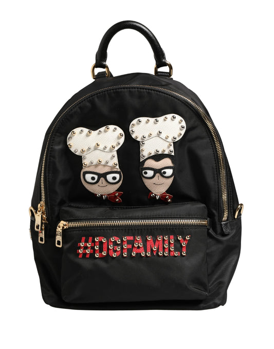 Dolce & Gabbana VULCANO Schwarze Nylon Rucksacktasche mit Verzierungen