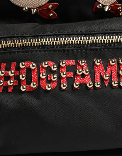 Dolce & Gabbana VULCANO Schwarze Nylon Rucksacktasche mit Verzierungen