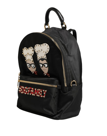 Dolce & Gabbana VULCANO Schwarze Nylon Rucksacktasche mit Verzierungen