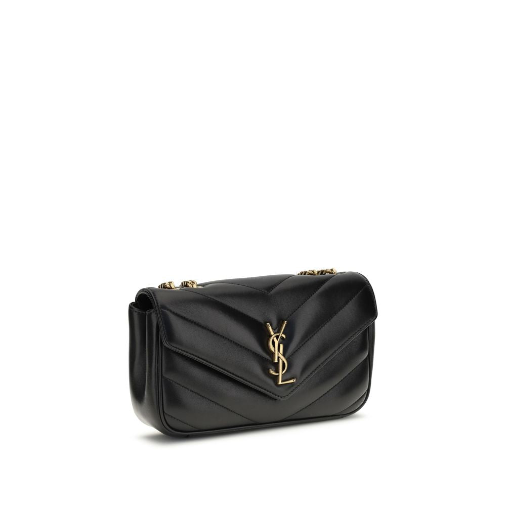 Saint Laurent LouLou Schultertasche aus schwarzem Lammleder