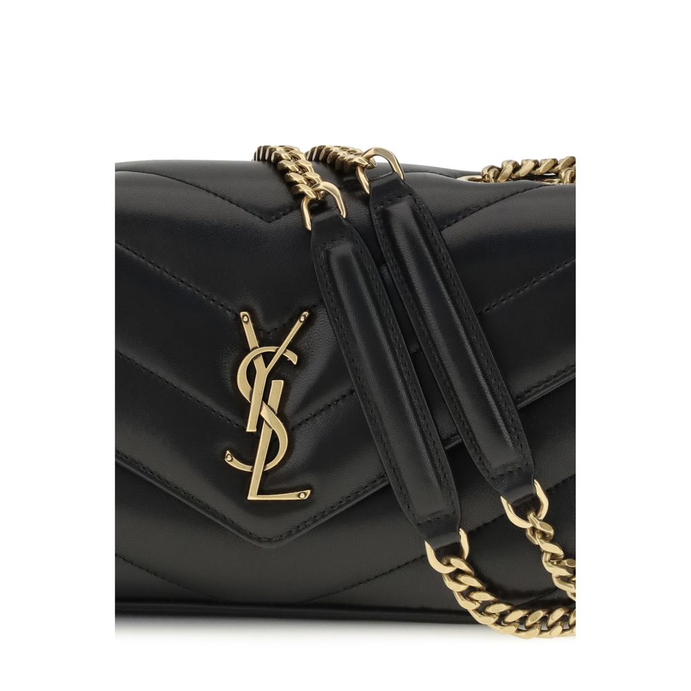 Saint Laurent LouLou Schultertasche aus schwarzem Lammleder