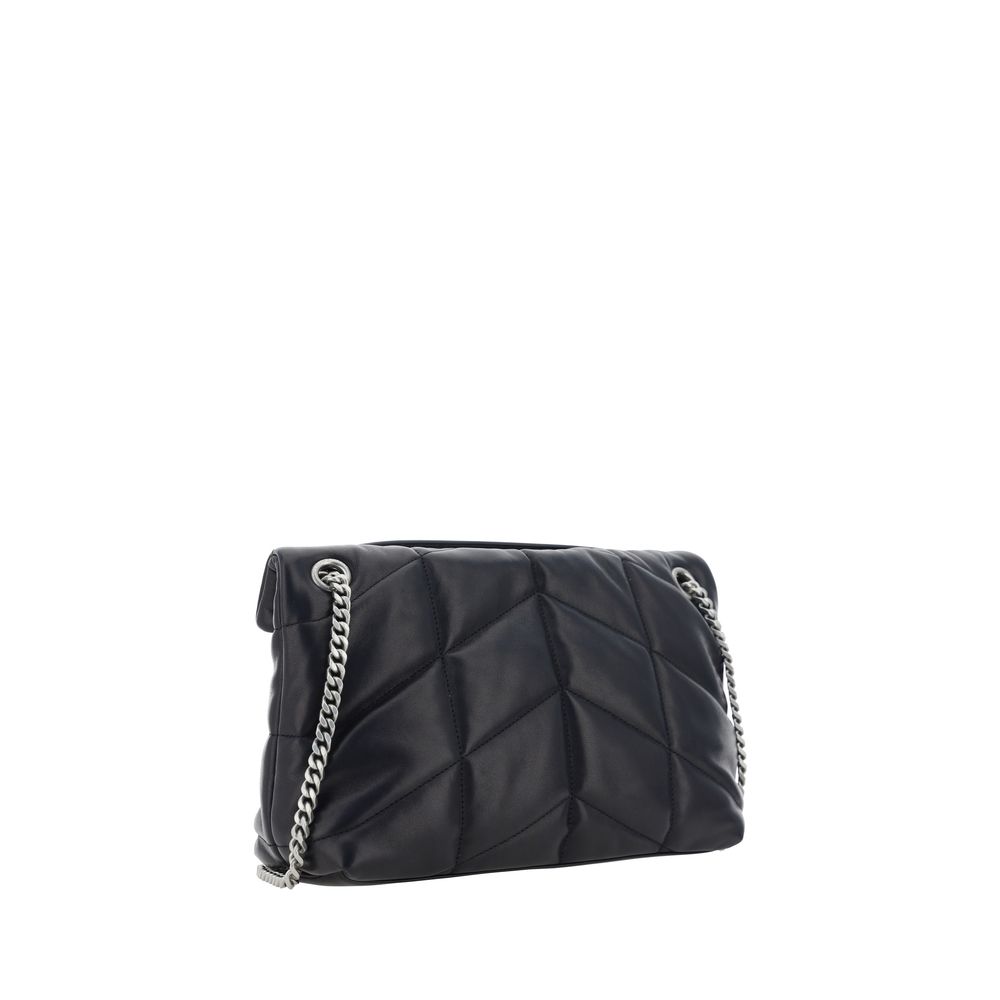 Saint Laurent LouLou Schultertasche aus schwarzem Lammleder