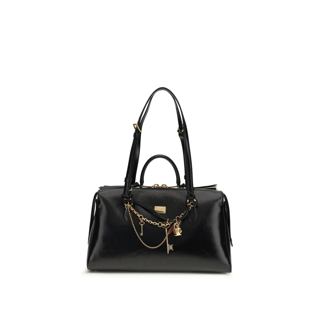 Dolce & Gabbana Vittoria Medium Handtasche aus schwarzem Kalbsleder