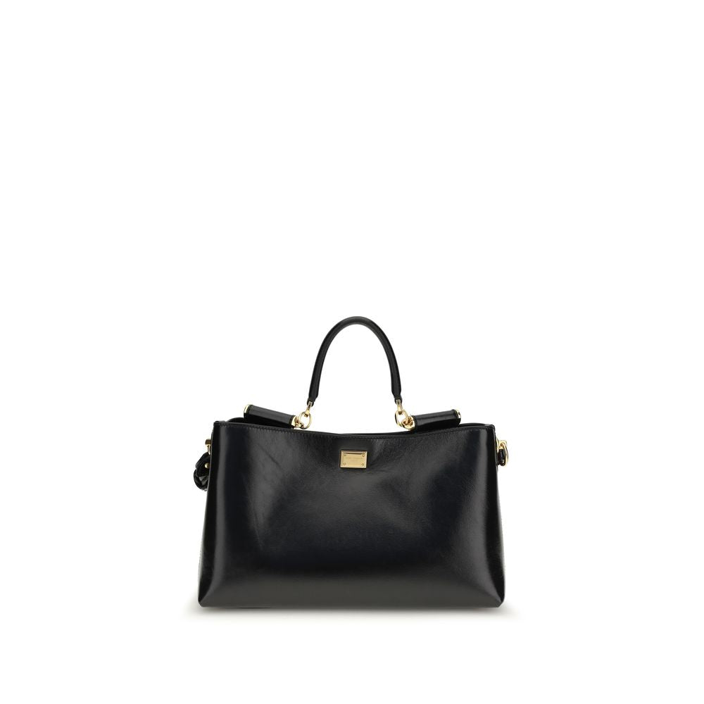 Dolce & Gabbana Vittoria Medium Handtasche aus schwarzem Kalbsleder