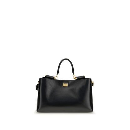 Dolce & Gabbana Vittoria Medium Handtasche aus schwarzem Kalbsleder