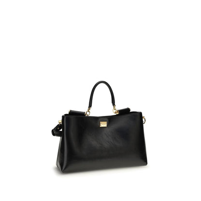 Dolce & Gabbana Vittoria Medium Handtasche aus schwarzem Kalbsleder