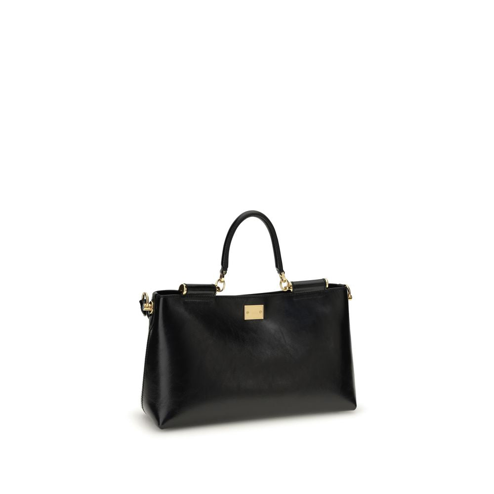 Dolce & Gabbana Vittoria Medium Handtasche aus schwarzem Kalbsleder