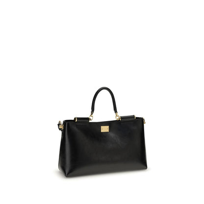 Dolce & Gabbana Vittoria Medium Handtasche aus schwarzem Kalbsleder