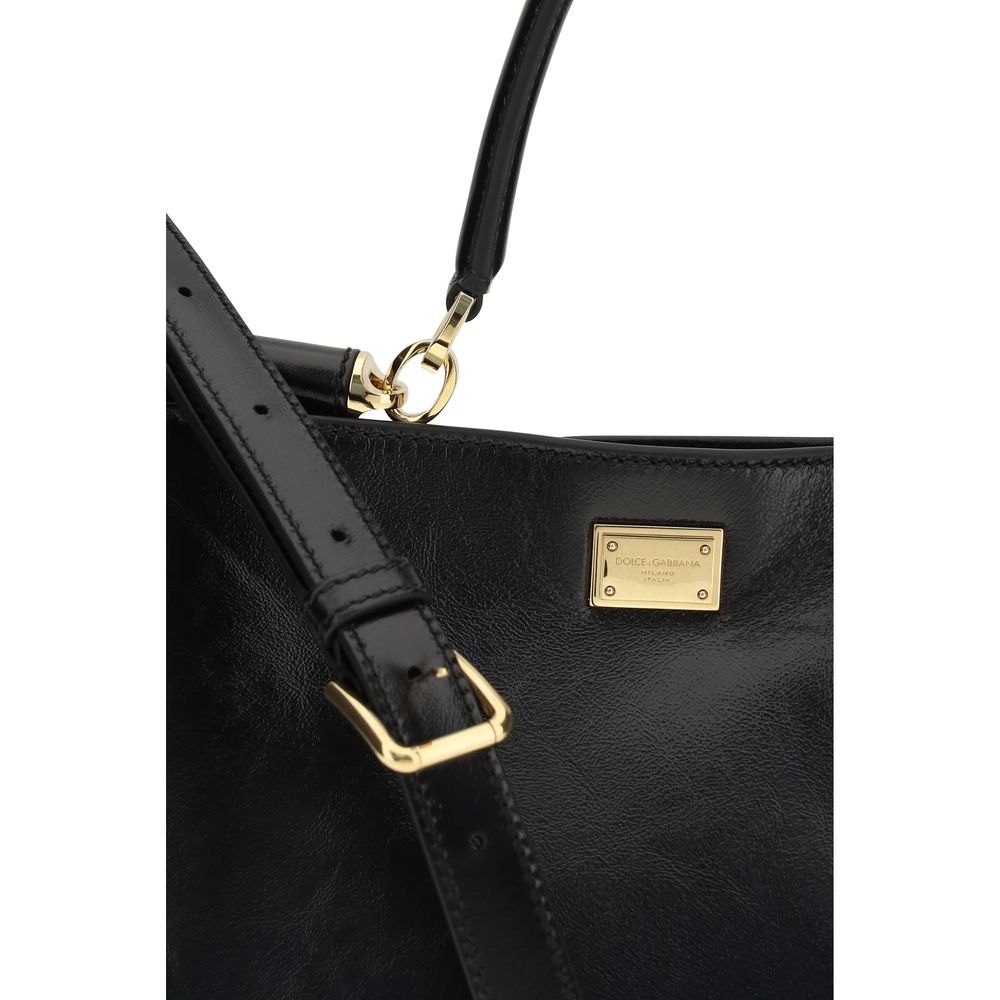 Dolce & Gabbana Vittoria Medium Handtasche aus schwarzem Kalbsleder