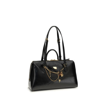 Dolce & Gabbana Vittoria Medium Handtasche aus schwarzem Kalbsleder