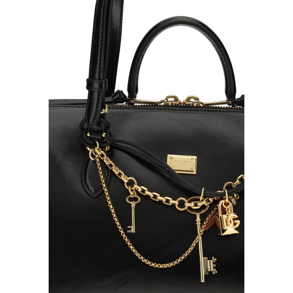 Dolce & Gabbana Vittoria Medium Handtasche aus schwarzem Kalbsleder