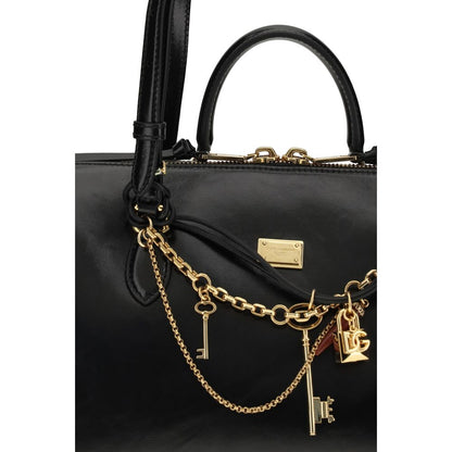 Dolce & Gabbana Vittoria Medium Handtasche aus schwarzem Kalbsleder