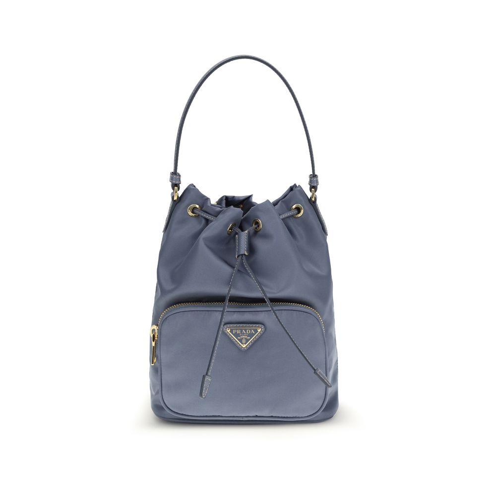 Prada Blaue Bucket Bag aus recyceltem Polyamid – Luxuriöse handgefertigte Damenhandtasche