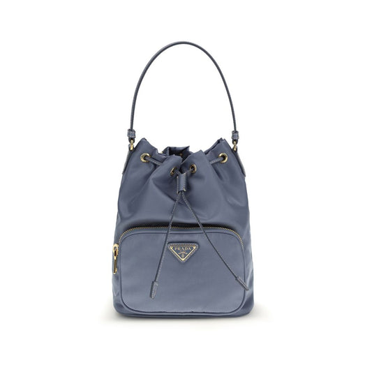 Prada Blaue Bucket Bag aus recyceltem Polyamid – Luxuriöse handgefertigte Damenhandtasche