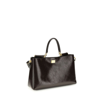 Dolce & Gabbana Vittoria Medium Handtasche aus braunem Kalbsleder