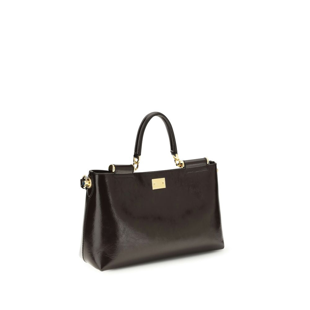 Dolce & Gabbana Vittoria Medium Handtasche aus braunem Kalbsleder