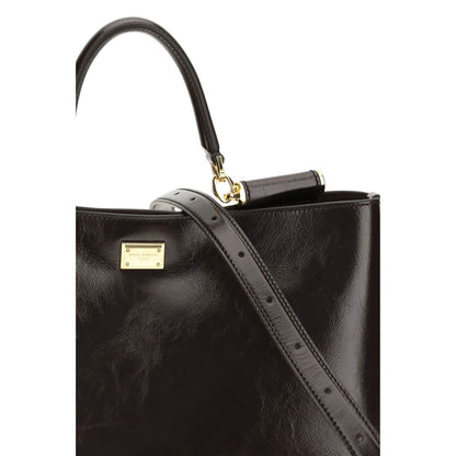 Dolce & Gabbana Vittoria Medium Handtasche aus braunem Kalbsleder
