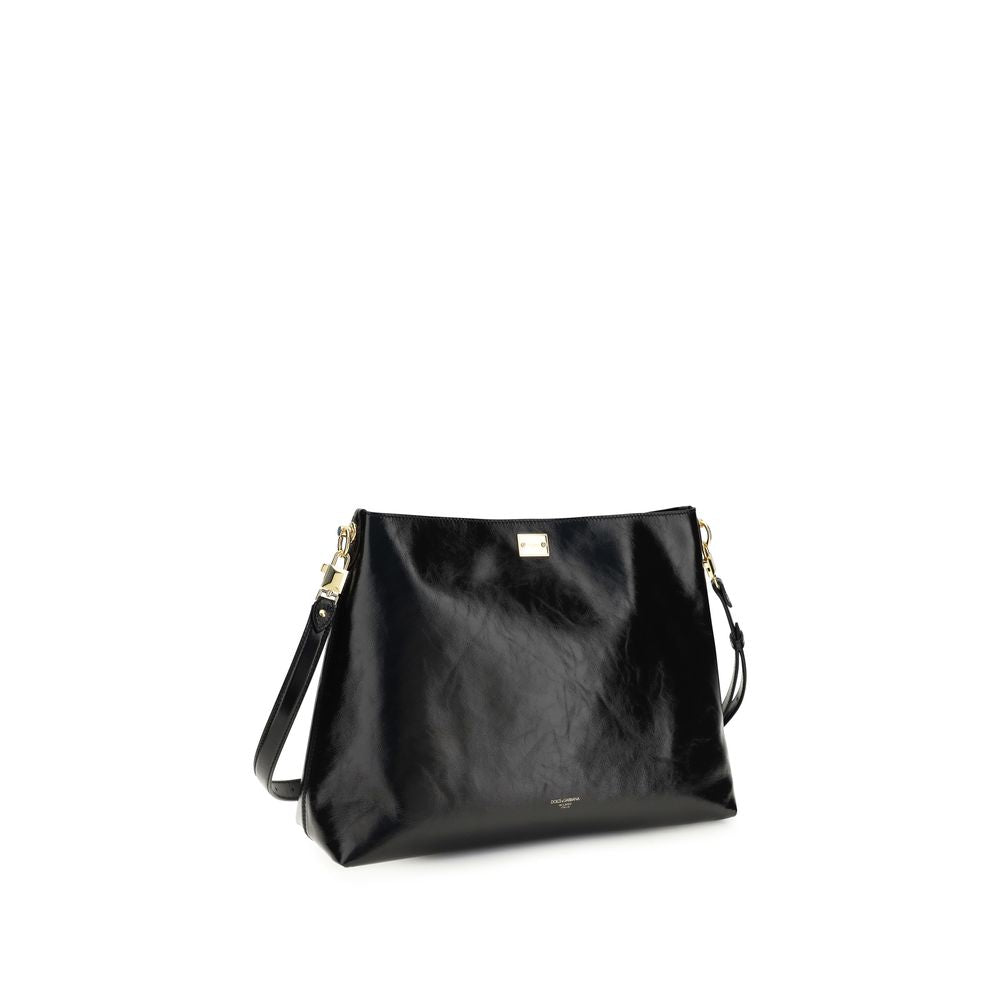 Dolce & Gabbana Vittoria Schultertasche aus schwarzem Kalbsleder