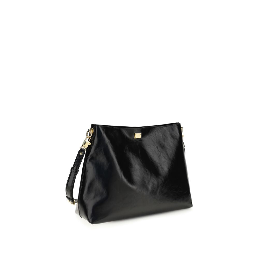Dolce & Gabbana Vittoria Schultertasche aus schwarzem Kalbsleder