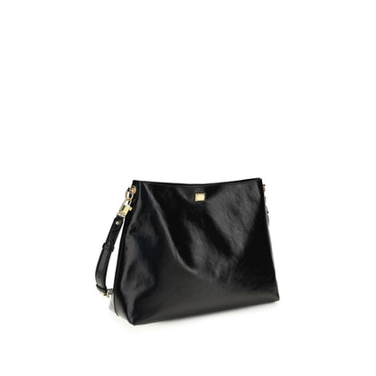 Dolce & Gabbana Vittoria Schultertasche aus schwarzem Kalbsleder