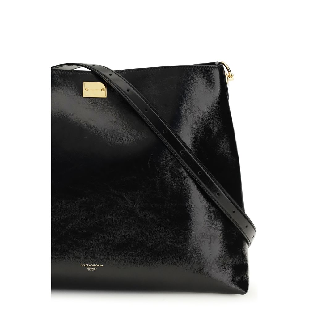 Dolce & Gabbana Vittoria Schultertasche aus schwarzem Kalbsleder