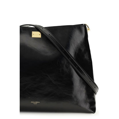 Dolce & Gabbana Vittoria Schultertasche aus schwarzem Kalbsleder